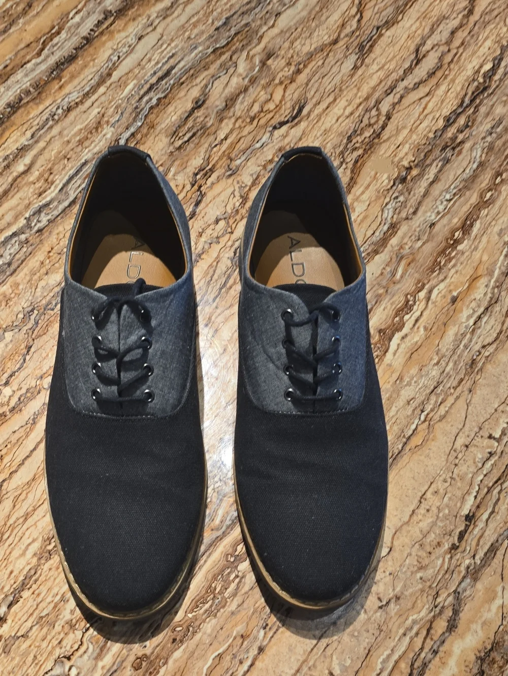 Aldo Black Canvas and Dark Gray Derby Shoes Mens Size 11.